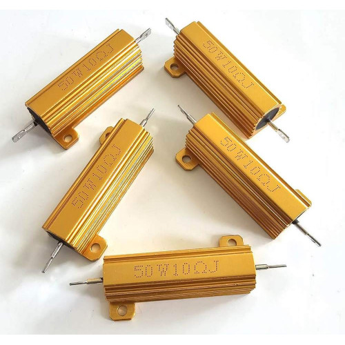 50W 10 Ohm Aluminum Case Resistor – Pack of 5 Gold Shunt Resistors